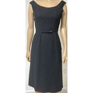 Vintage 1960s Dress Tabak Of California 100% Wool Gray Black Belted Pleated EUC